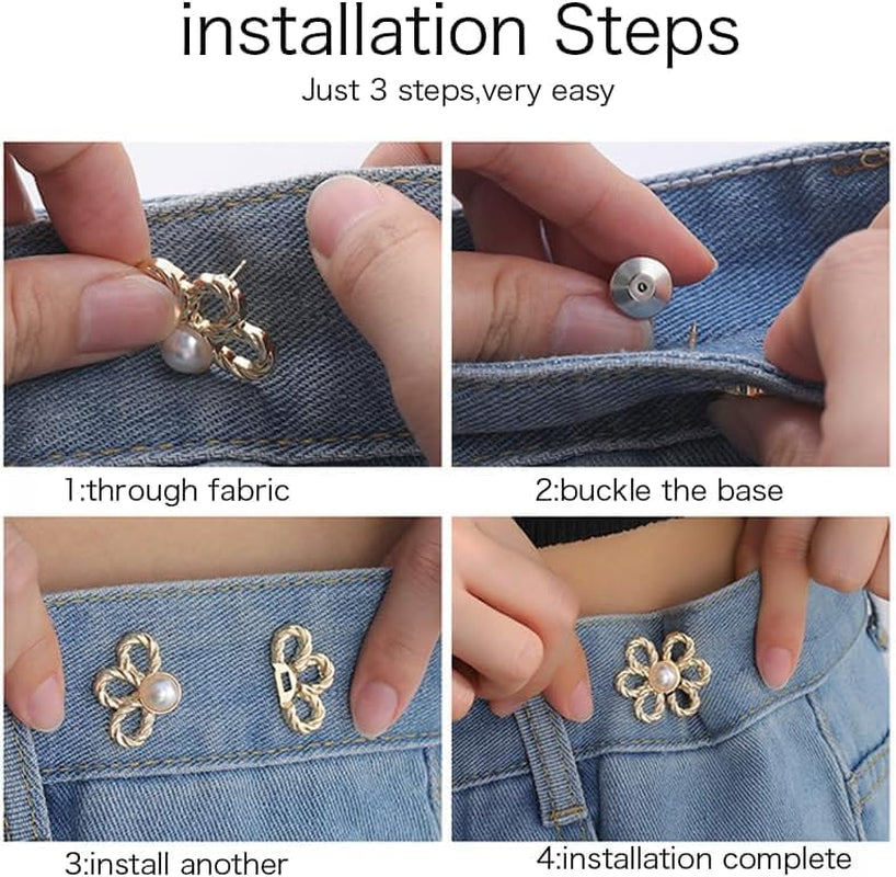 Flower Jeans Button 10 Sets Pant Waist Tightener, Adjustable Waist Buckle Sets No Sew and No Tools Detachable Decorative Waist Buckles, Jean Buttons Pins for Loose Jeans, Pants, Skirts (No Sew)