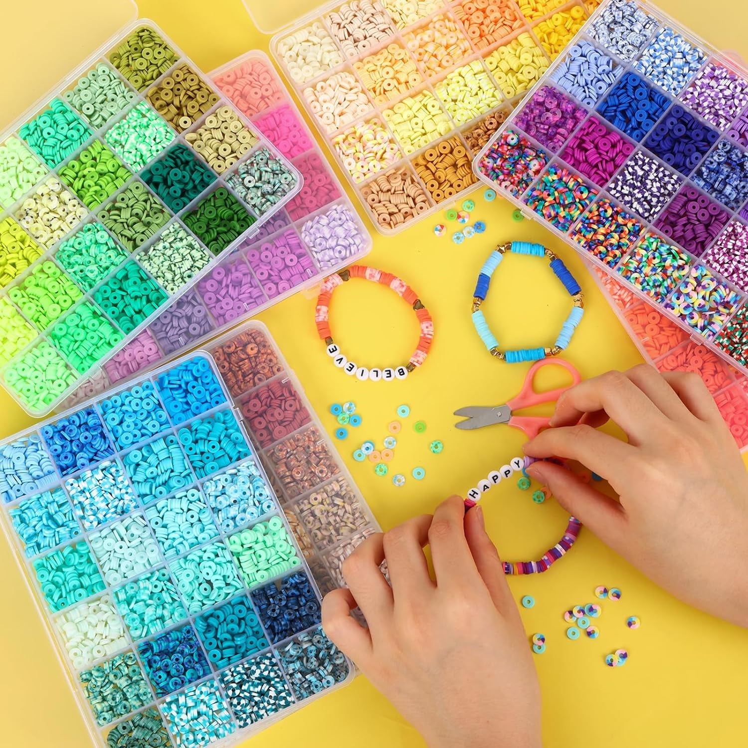 16800Pcs Clay Beads Bracelet Making Kit, 168 Colors Polymer Beads Spacer Heishi Beads, Flat Preppy Beads for Jewelry Making Kit with Charms, DIY Crafts Gift