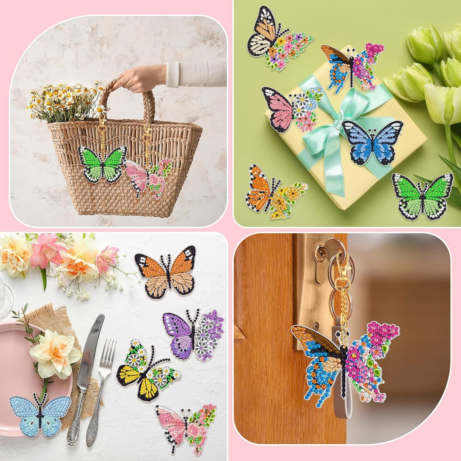 15 Pcs Butterfly Diamond Painting Keychain Kits Colorful Diamond Art Keychain Full Diamond Painting Ornaments Summer DIY Diamond Key Chains for Adults Kids Purse Backpack Handbag Decor