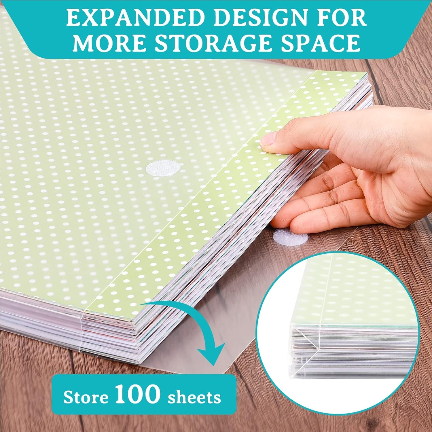 24 Pieces Scrapbook Paper Storage with Hook and Loop Closure, Plastic 12X12 Paper Storage Organizer with 30 Pieces Adhesive Stickers for Holding Scrapbook Paper, Vinyl Paper