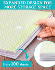24 Pieces Scrapbook Paper Storage with Hook and Loop Closure, Plastic 12X12 Paper Storage Organizer with 30 Pieces Adhesive Stickers for Holding Scrapbook Paper, Vinyl Paper