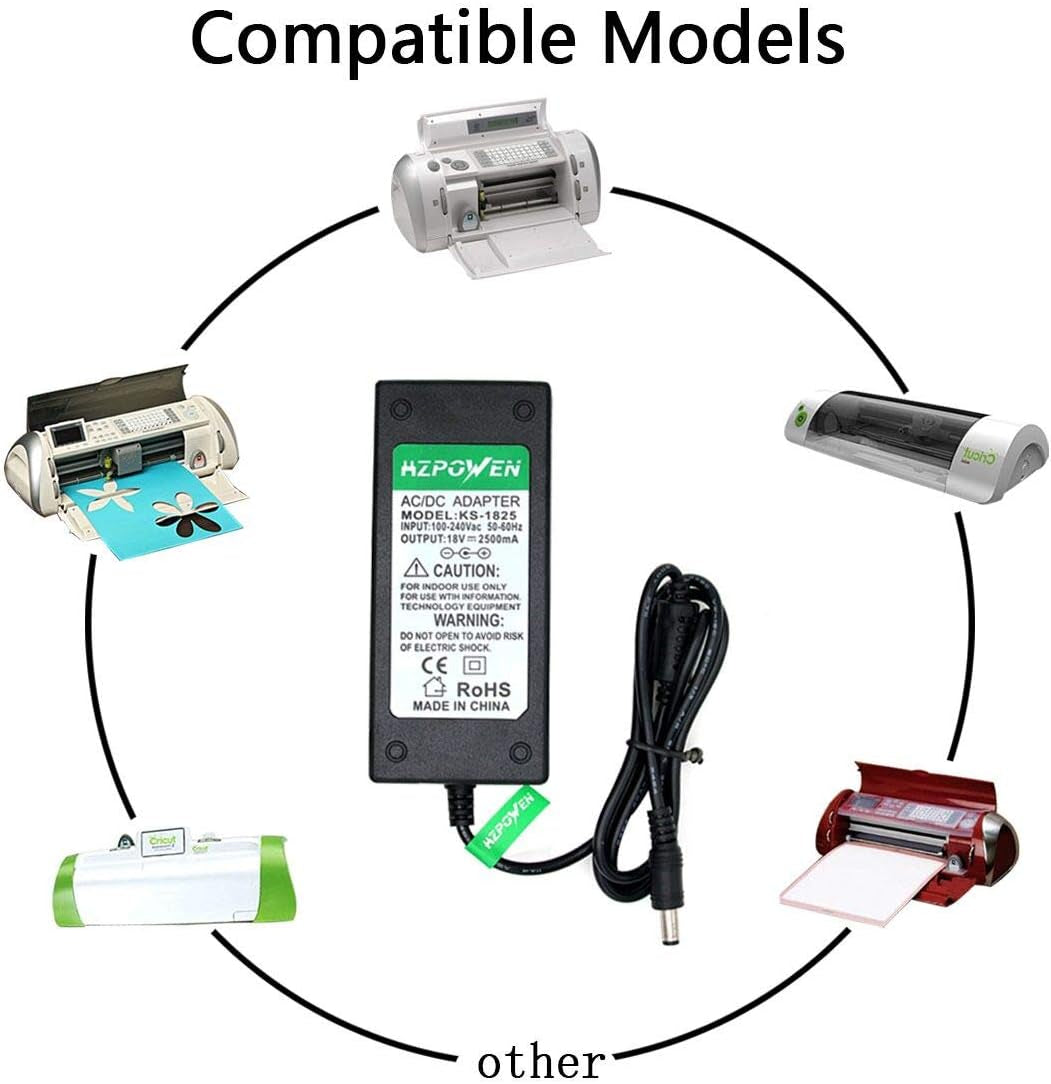 Replacement AC Power Adapter for Cricut Cutting Machine Expression, Personal Expression Create, Expression 2, Cake, Mini, Explore,Model: KSAH1800250T1M2 Cutting Charger Power Supply Wall Plug Cord