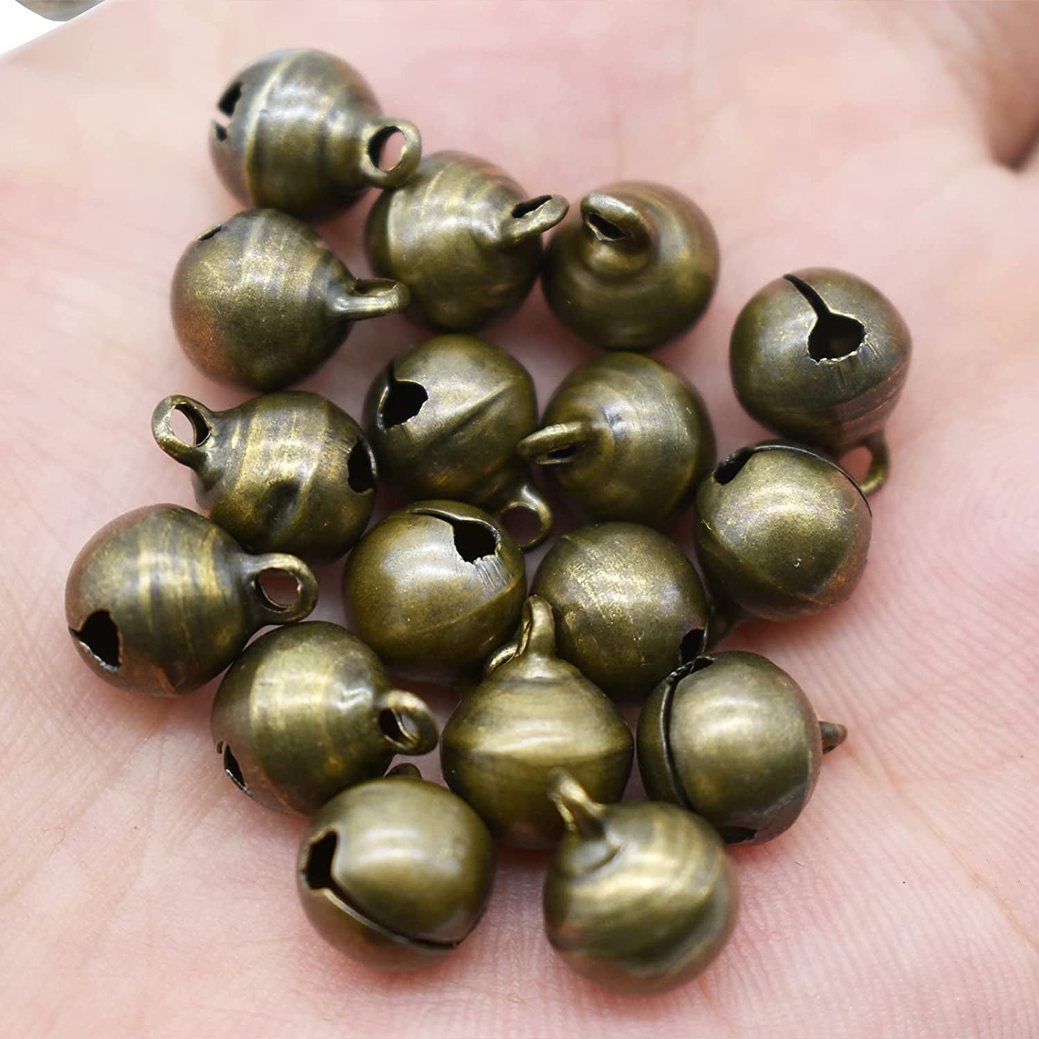 100PCS Small Jingle Bell 1/2 Inches Vintage Bronze Mini 10Mm Alloy Beads DIY for Jewelry Findings Sewing Wedding Doors Crafts