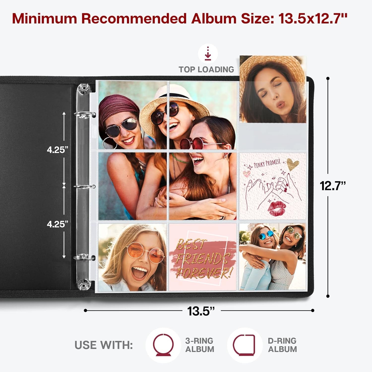 4X4 Photo Album Sleeves - Fits 12X12 3 Ring Album Binder (25 Pack), 12 X 12 Scrapbooking Pages with 9 Square Pockets, Picture Page Refill Hold 450 4 X 4 Prints, Archival Quality