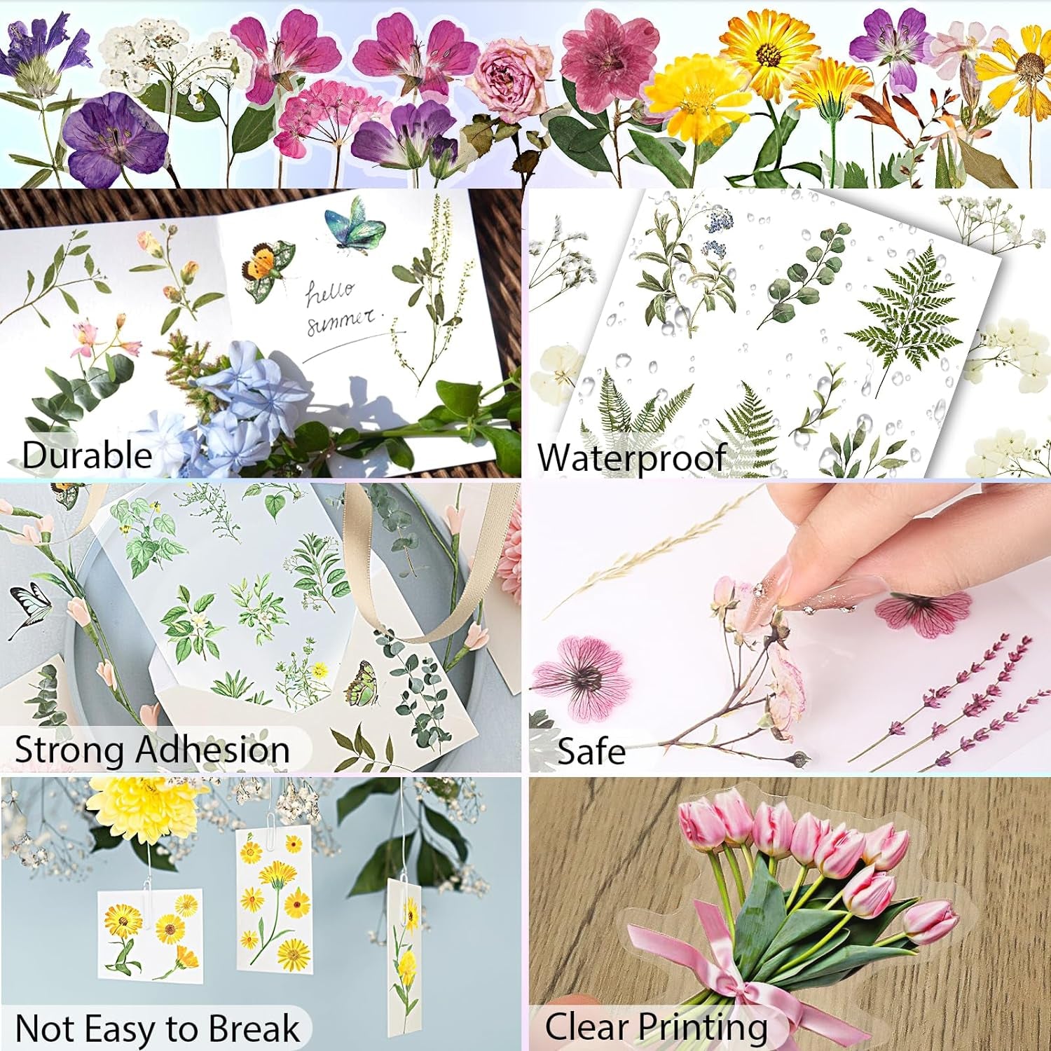 Flower Stickers for Scrapbooking(590 Pieces, 48 Sheets),Decorative Floral Stickers, Small Flower Stickers for Adults, Pressed Flower Stickers Pack, Colorful Wildflower Stickers for Scrapbooking