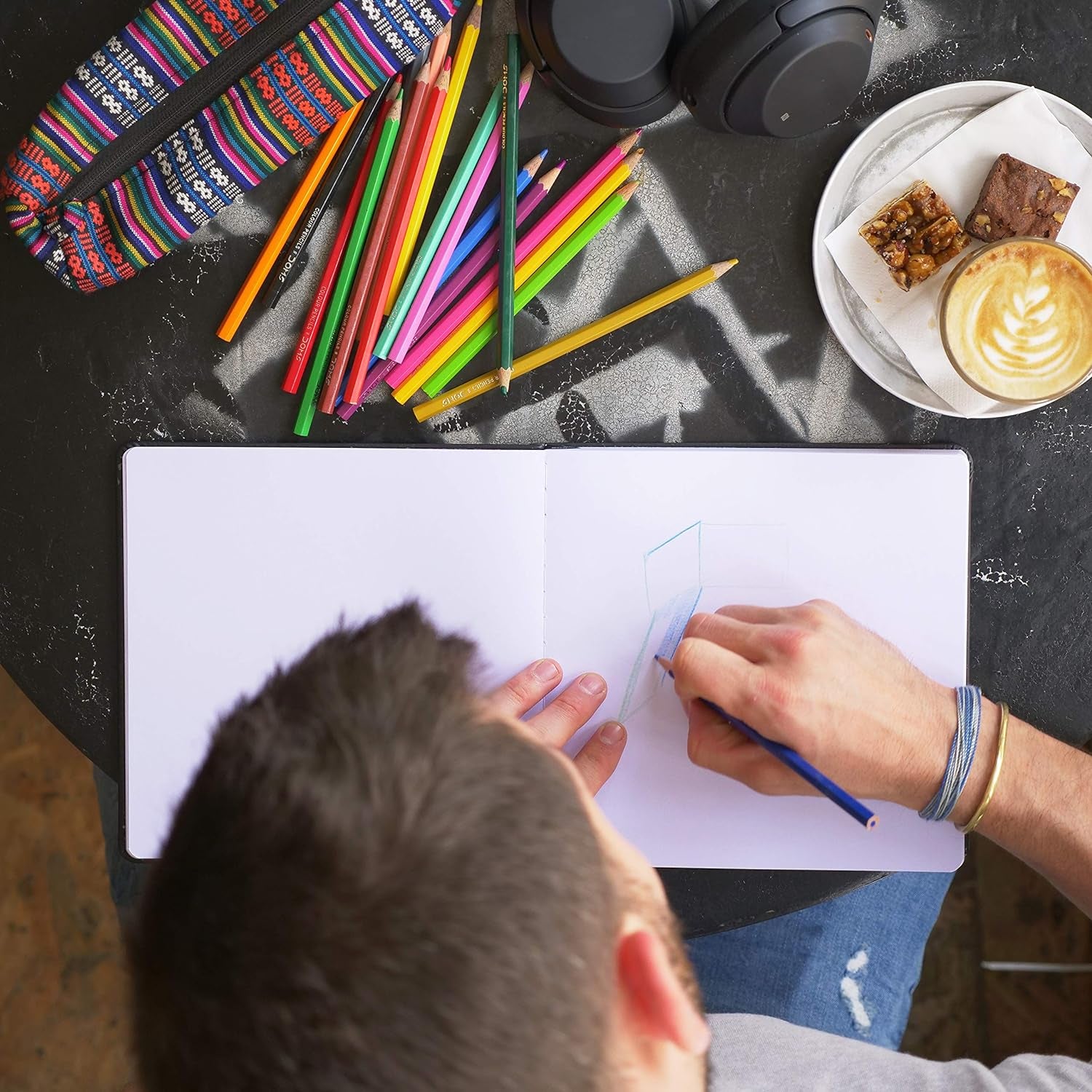 Note Spiral Bound Hardcover Sketchbook – Square Hardbound Sketch Journal - 8X8 Inch Art Book - 120 Pages - Elastic Closure - 180GSM Premium Paper - Ideal for Pencils, Graphite, Charcoal, Pen