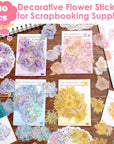 180Pcs Large Flower Stickers with Gold Foil Holographic Outlines, Waterproof Floral Stickers Vinyl Decorative Decals for Scrapbooking Supplies Junk Bullet Journals Envelopes Resin Crafts