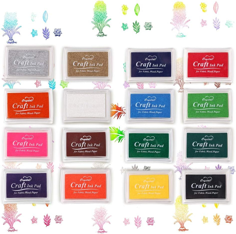 Finger Ink Pads for Kids Washable Craft Ink Stamp Pads, 16 Color DIY for Rubber Stamps, Paper, Scrapbooking, Wood Fabric, Best Gift for Kids
