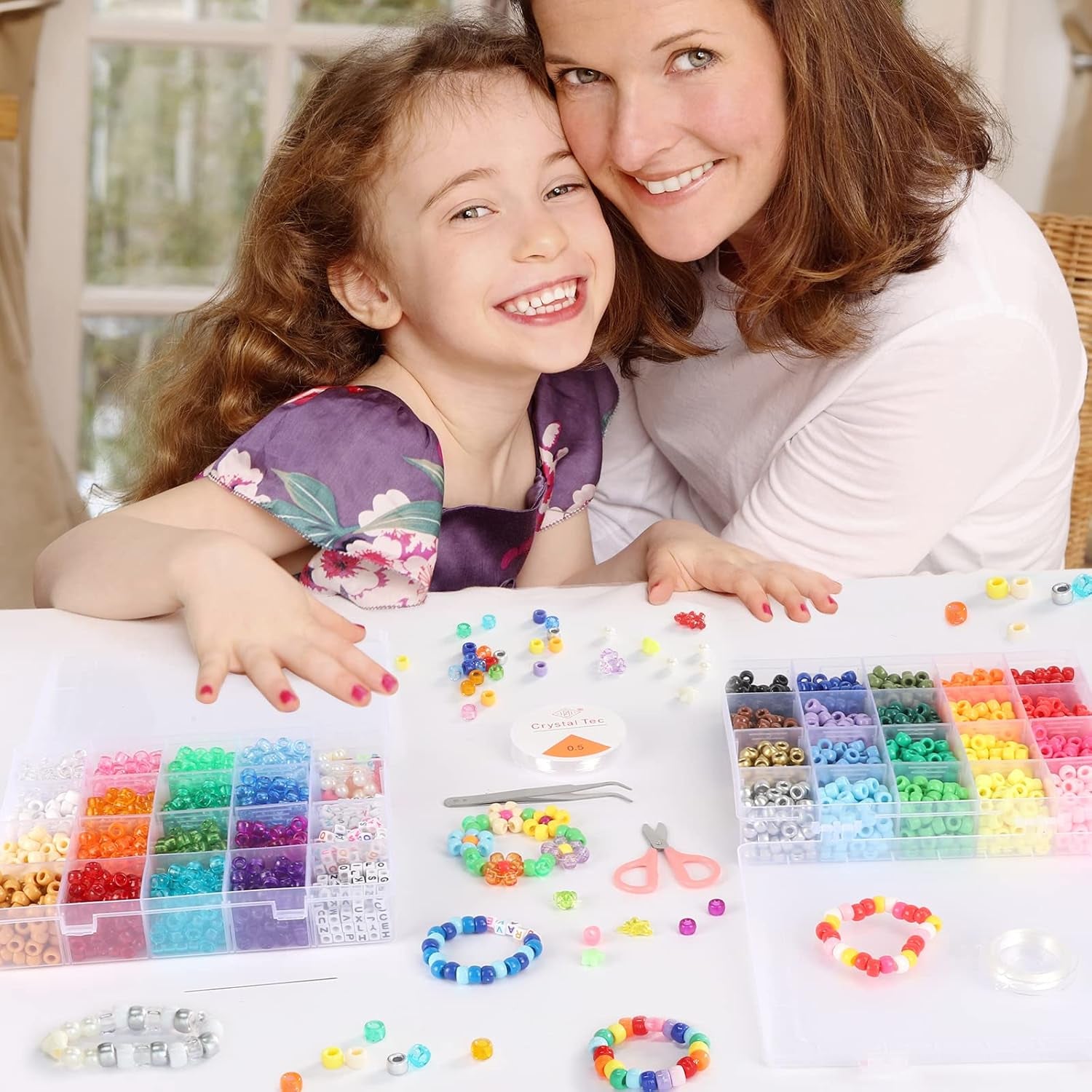 3510Pcs 36 Colors, Hair Pony Beads Bulk with Letter Bead, 9Mm Rainbow DIY Kandi Beads Kit for Jewelry Making Bracelets Pearl Transparent and Opaque Pendants