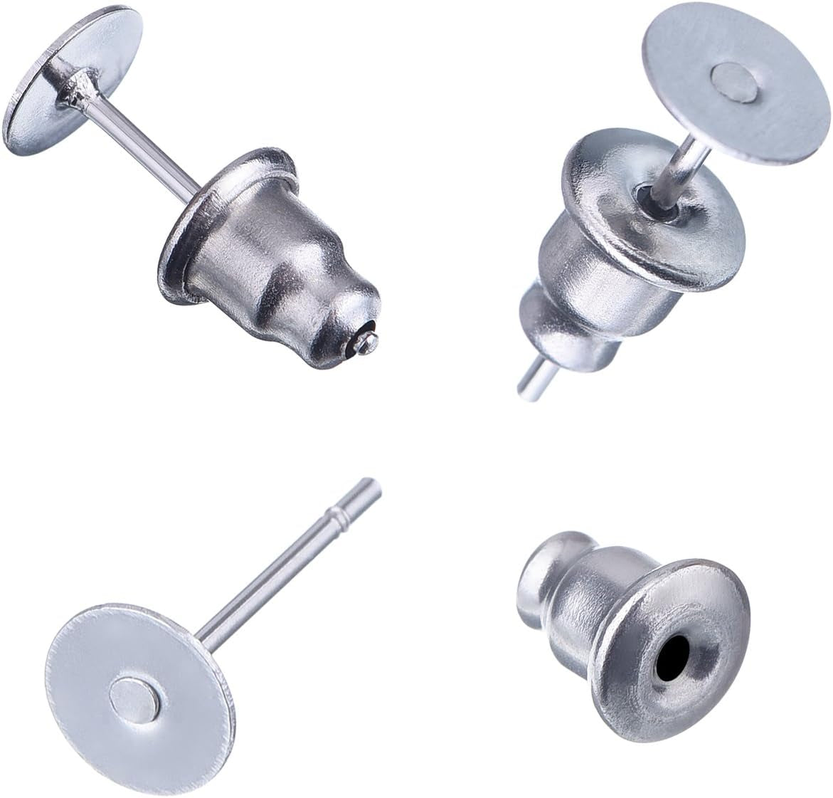 100 Pieces Stainless Steel Bullet Clutch Earrings Safety Backs and Blank Earring Pin Studs Findings Posts (Silver)