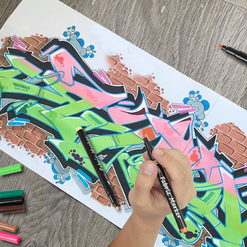 Fabric Markers Permanent for T Shirts Baby Clothes Onesies Bibs White Pillow Canvas Tote Bags Clothing - No Bleed - Fine Tip - Child Safe & Non Toxic Fabric Paint Pens Set of 24 Colors