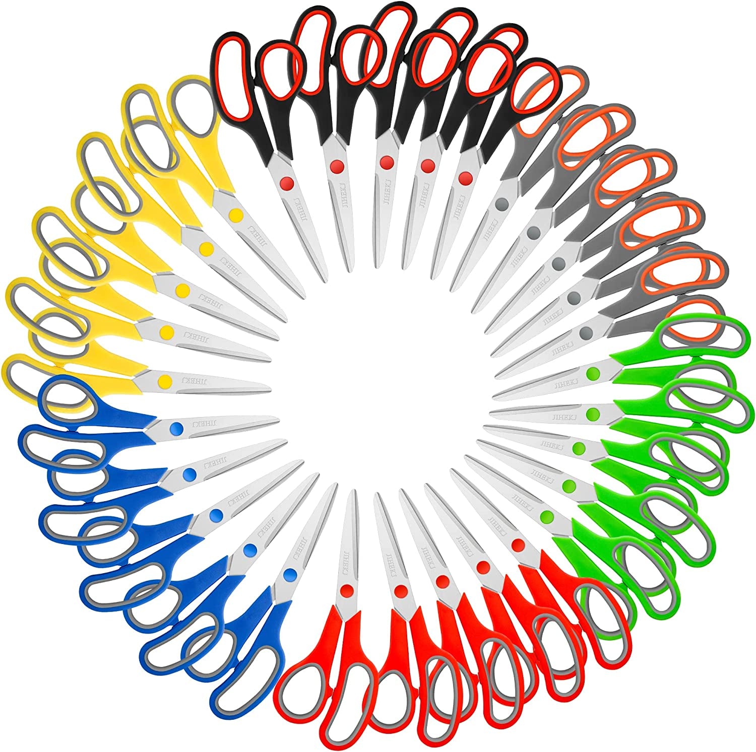Scissors Bulk 30-Pack, All Purpose Scissors Stainless Steel Sharp Scissors for Office Home General Use Craft Supplies, High/Middle School Classroom Class Older Kids Scissor Set, Right/Left Handed