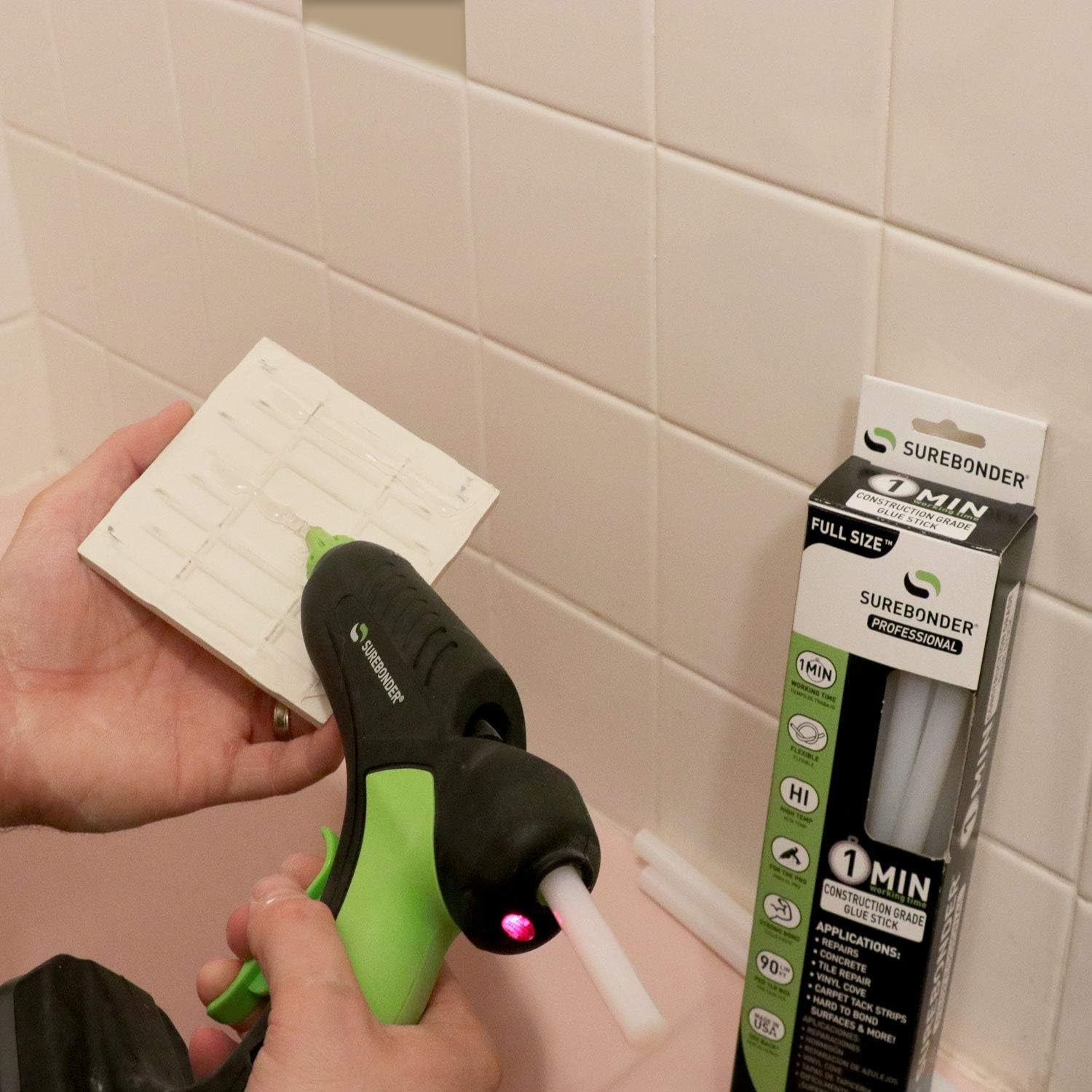 Construction Professional Grade Adhesive Hot Melt Glue Sticks - Full Size 10" L, 7/16" D - 1 Minute Working Time, for Home Repairs & Strong Bonds, Made in USA (CG-1R10T)