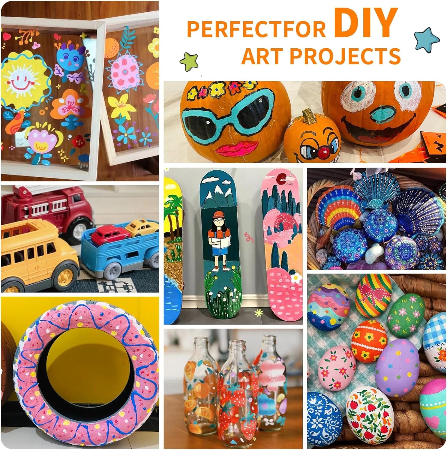 Oil-Based Paint Pens, 12 Colors Permanent Paint Markers Medium Tip Never Fade Quick Drying and Waterproof Marker Set for Metal, Wood, Fabric, Tire, Stone, Canvas, Mugs, Glass, DIY Craft