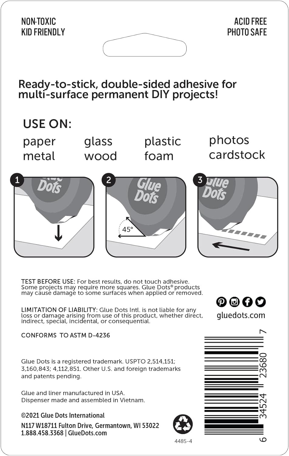 , Glue Squares Dot N' Go Dispenser, Double-Sided, 3/16", 450 Dots, Permanent, DIY Craft Glue Tape, Sticky Adhesive Glue Points, Liquid Hot Glue Alternative, Clear