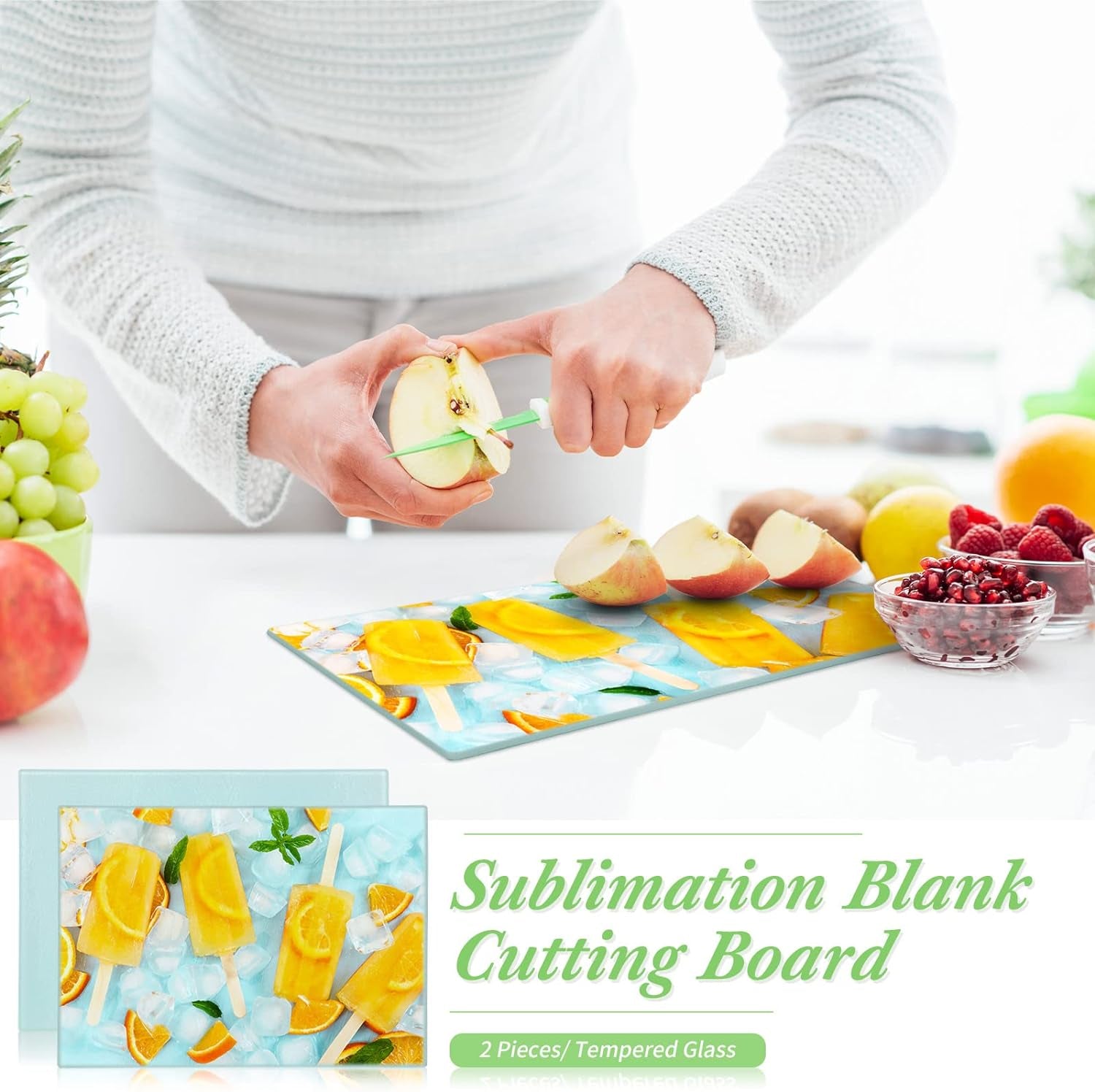 2 Pieces Sublimation Tempered Glass Cutting Board, Textured Sublimation Blank Supplies for Heat Press Machine (8 X 11 Inch)