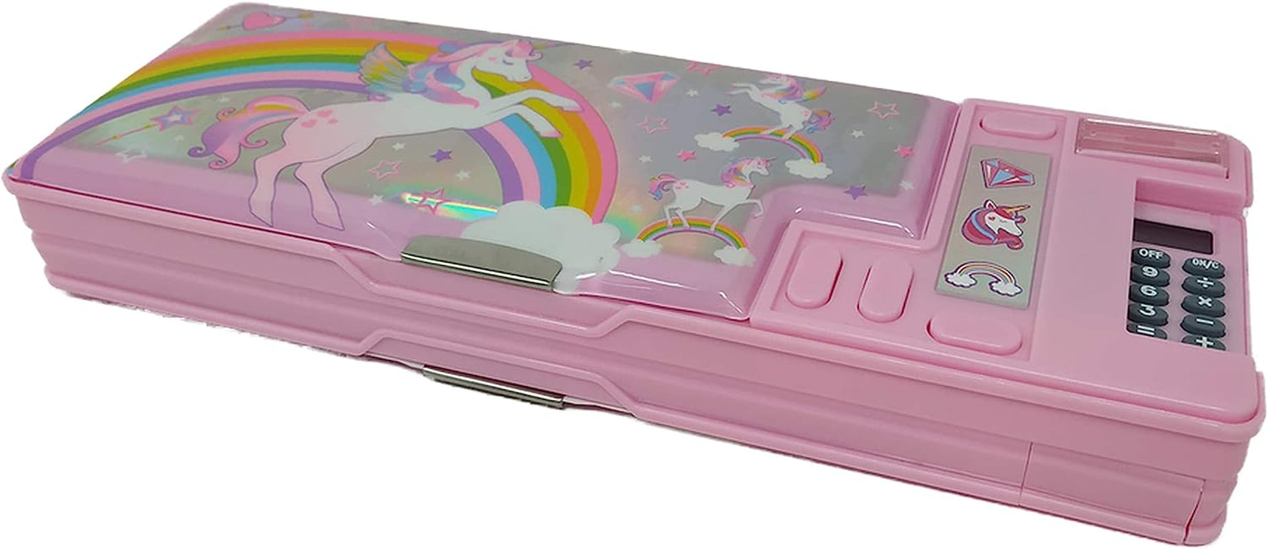 Unicorn Multifunction Pencil Case,Pencil Box for Girls. 2 Compartments Unique Stationery Set W/Z Pop Out Calculator and Pencil Sharpener. Best Back to School Gift Set for Kids, Girls & Teen.
