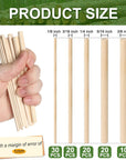 100 Pieces Wooden Dowel Rods Assorted Sizes Wooden Dowels 1/8, 3/16, 1/4, 5/16, 3/8 X 6 Inch Wood Craft Dowel Rods for Crafts and DIY