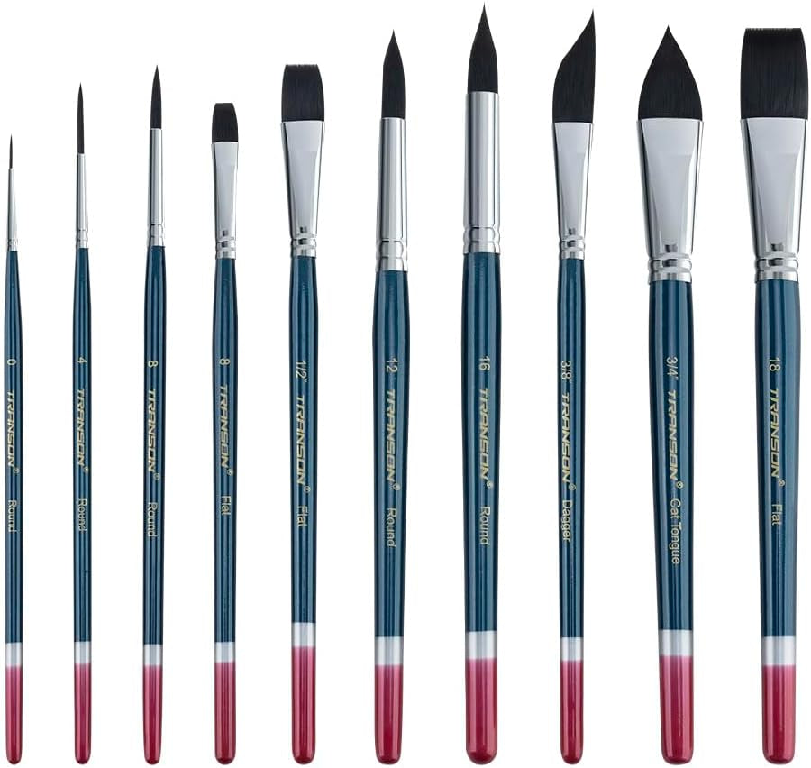 10Pcs Natural Watercolor Paint Brush Set Professional for Watercolor Acrylic Ink Gouache Tempera Blue Color