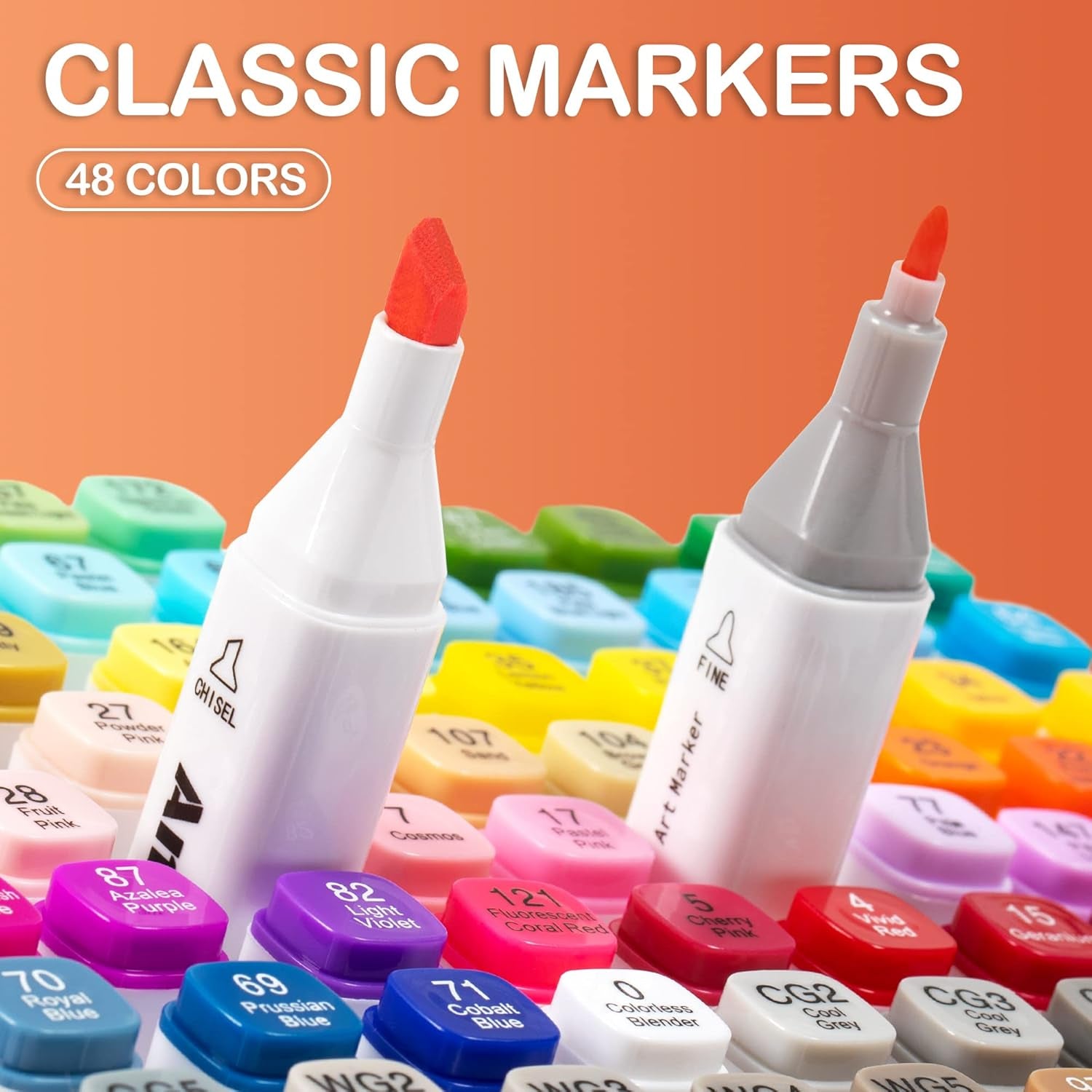 48 Colors Alcohol Markers, Markers Set, Dual Tip Alcohol Based Art Markers for Kids Adults Coloring Drawing, Chisel & Fine