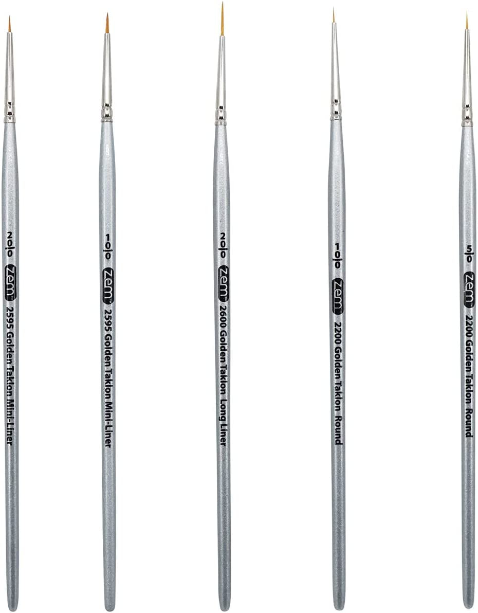 BRUSH Golden Taklon Mini Detail Brush Set Liner 20/0, Mini Liners 20/0, 10/0, Details 10/0, 5/0