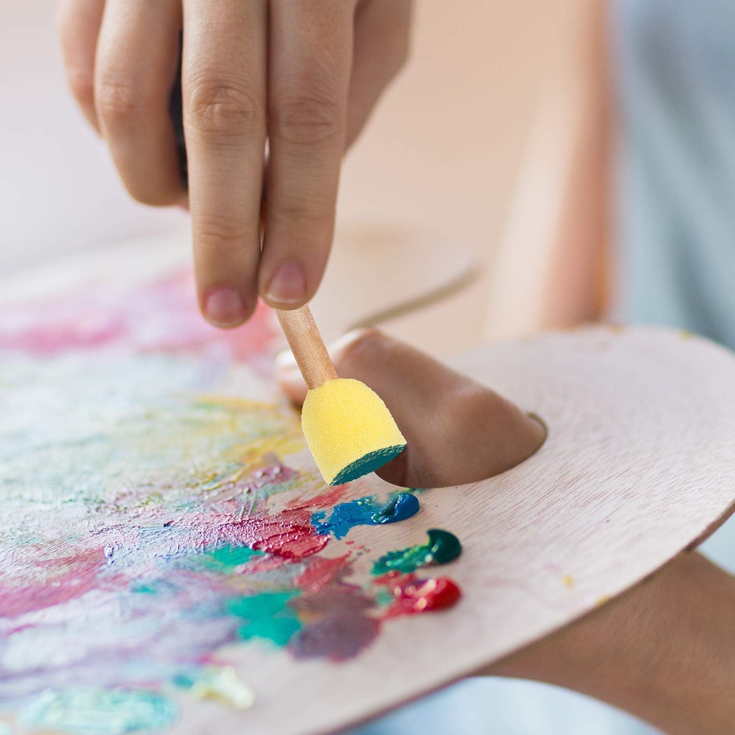 40 Pieces round Sponge Foam Brush Set Paint Sponge Brush Wooden Handle Foam Brush Sponge Painting Tools for Kids Painting Crafts (0.8 Inch)