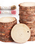 50Pcs Wood Slices 2.4"-2.8" Unfinished Natural Wood Rounds with Pre-Drilled Hole and 66Feet Twine String, Wood Slices for Wood Burning Painting DIY Crafts Christmas Ornaments Party Wedding Decor