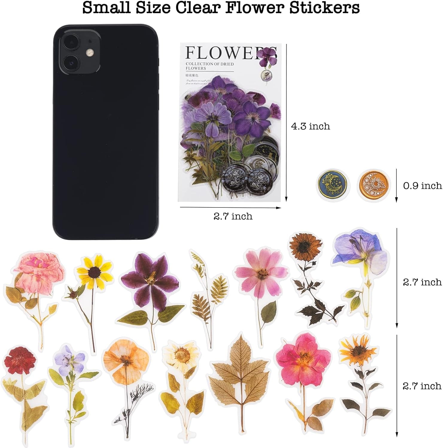 Pressed Flower Themed Stickers Set (320 Pieces) Dried Flowers Resin Stickers Decals Floral Botanical Journaling Stickers for Scrapbook Supplies Junk Journal Bullet Journal Planner Laptops