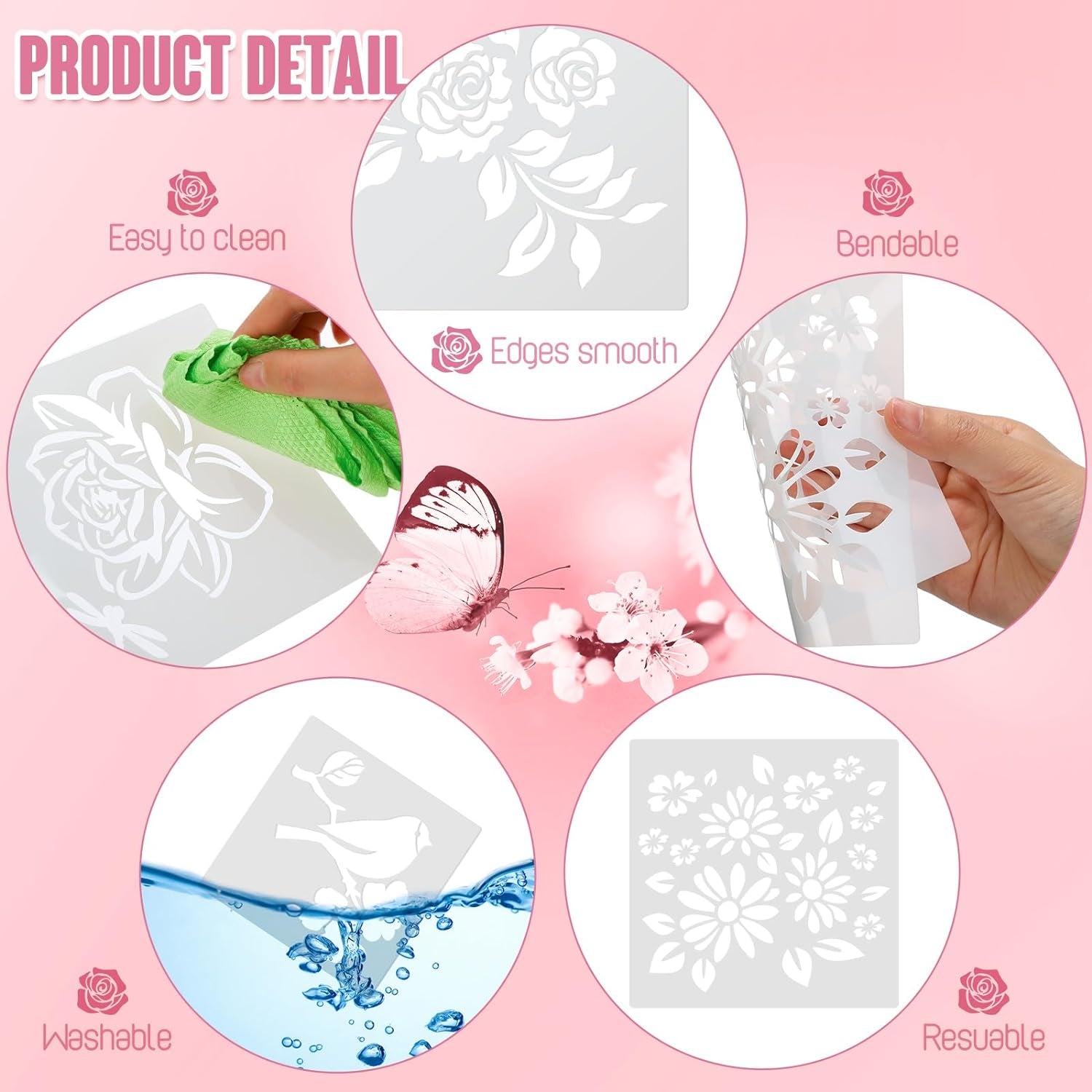 60 Pcs 6X6 Inch Flower Stencils for Painting on Wood Reusable Floral Stencils Bird Wall Stencil Butterfly Leaf Drawing Template DIY Craft Summer Stencils for Painting on Wood Wall Canvas