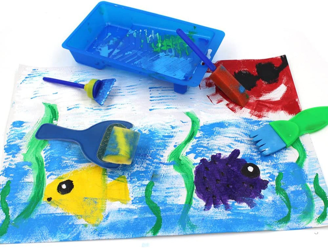 Paint Sponges for Kids,29 Pcs of Fun Paint Brushes for Toddlers.Coming with Sponge Brush, Flower Pattern Brush, Brush Set, Long Sleeve Waterproof Apron with 3 Roomy Pockets