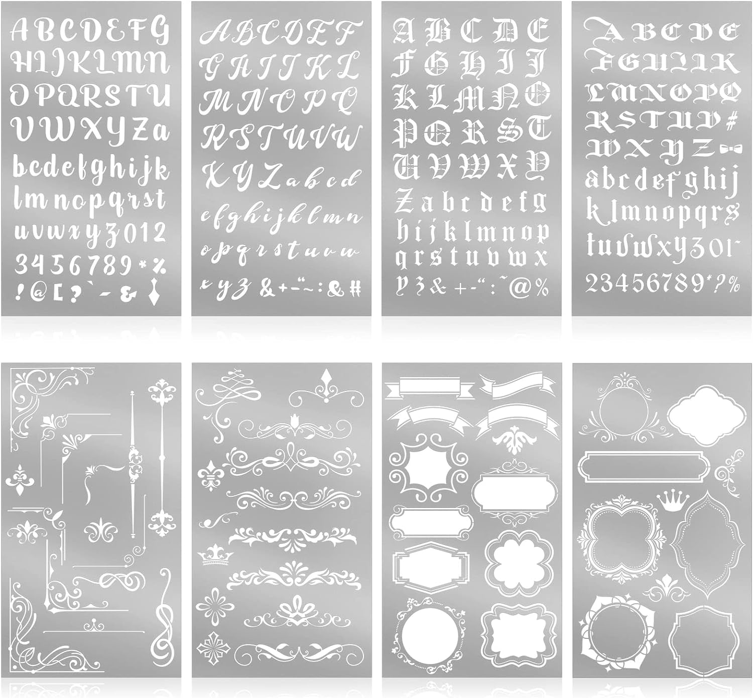 8 Pcs 4 X 7 Inch Stainless Steel Stencils Stencils Alphabet Number Stencils for Journaling Metal Stencils Bookmark Vintage Flower Vines Stencils for DIY Engraving Painting (Stylish Style)