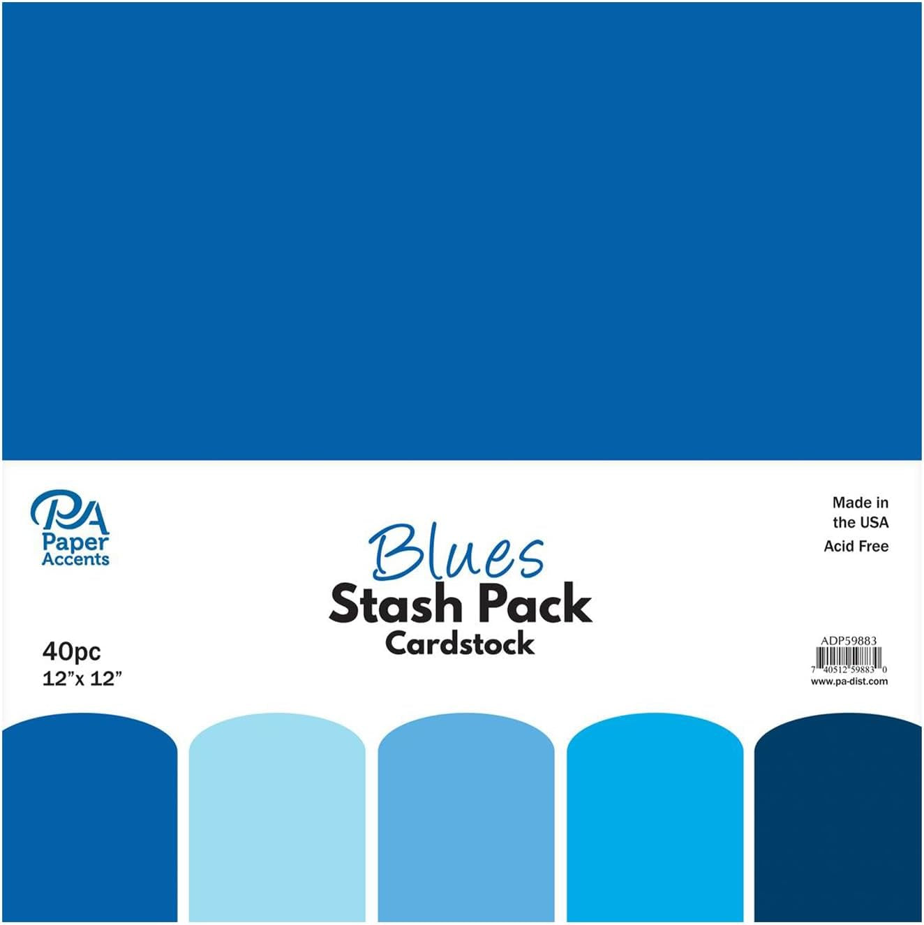 PA Paper Accents Stash Pack Cardstock Pack 12" X 12" Blues Colored Cardstock Paper for Card Making, Scrapbooking, Printing, Quilling and Crafts, 65Lb., 40 Pieces