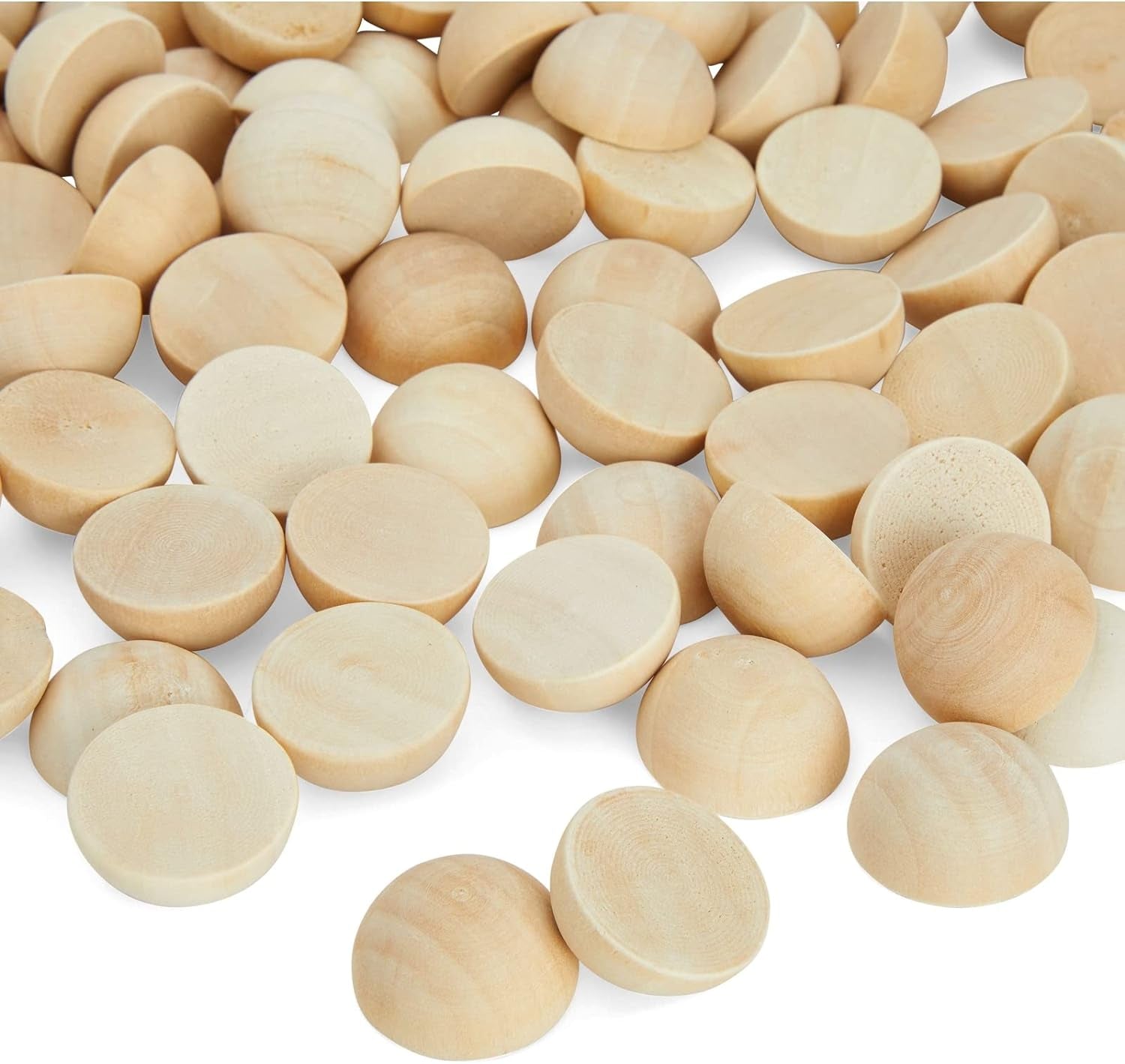 100 Pack Half Wooden Spheres for Crafts, 1-Inch Split Wood Balls for Home Decor, Gnome Noses