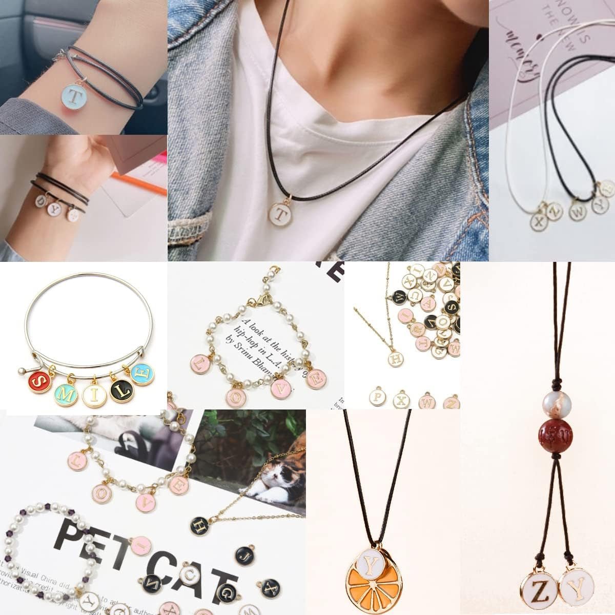 104PCS Letter Charms for Jewelry Making Charm for Bracelet Initial Charms Double Sided Alphabet Charms for Necklace Bracelet Jewelry Making