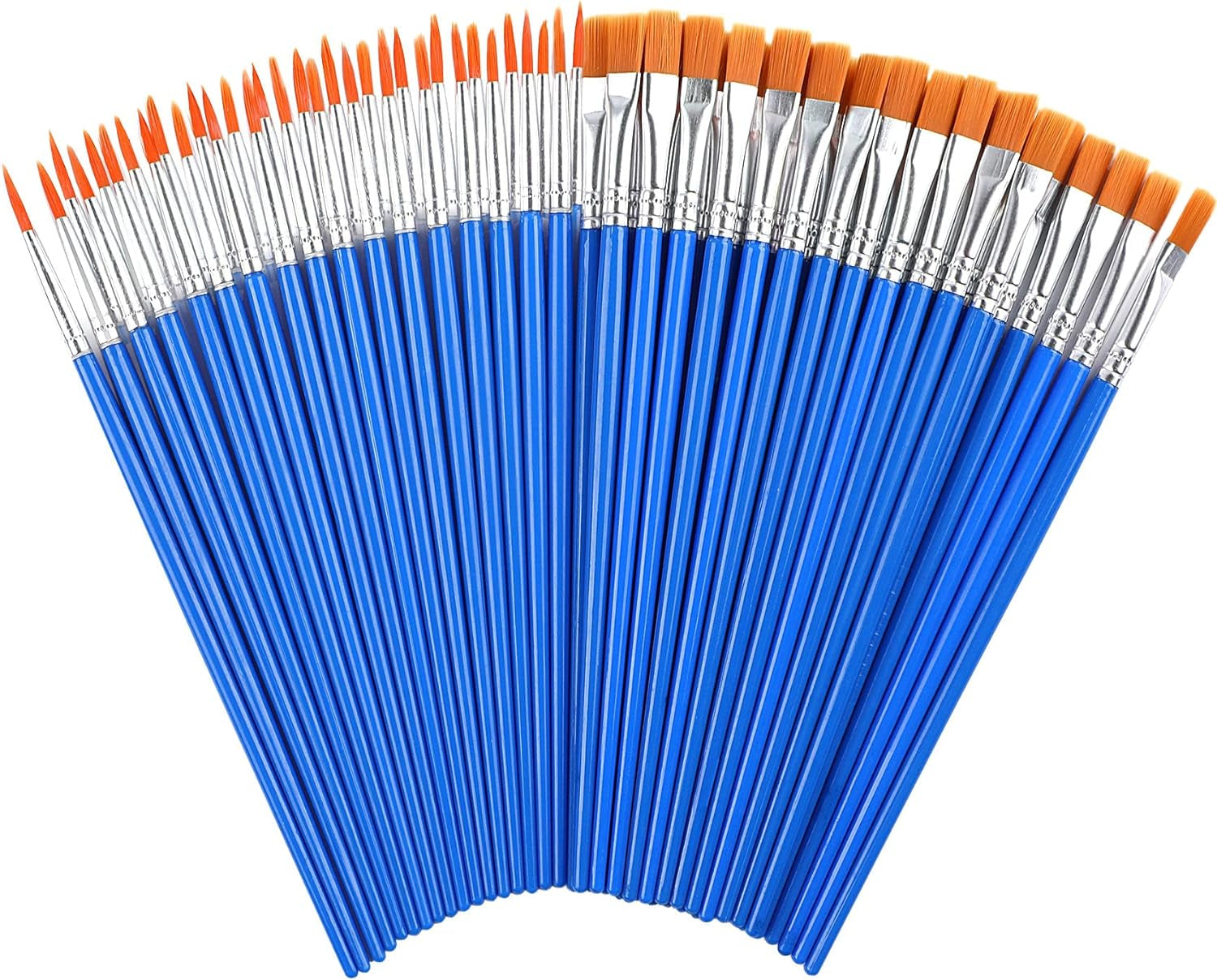 100 Pcs Flat Paint Brushes,Small Brush Bulk for Detail Painting,Nylon Hair Brushes Acrylic Oil Watercolor Fine Art Painting for Kids,Children,Students,Starter,Teens, Adults, Artist