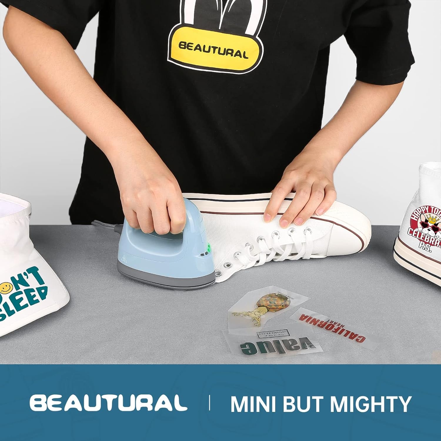 Mini Heat Press Machine, Easy to Use for T-Shirts, Shoes, Hats, Bags and Small HTV Vinyl Projects Transfer, 4 Heat Settings & Precision Tip, Ceramic Coated Heating Plate, 120V