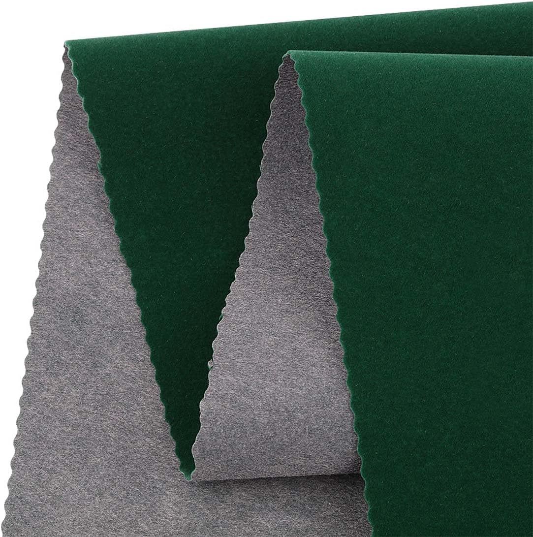 Self Adhesive Green Velvet Flock Shelf Liner for Dresser Handbag Box Drawer Cabinet Backdrop Peel and Stick Soft Craft Fabric DIY 17.7" X 117"
