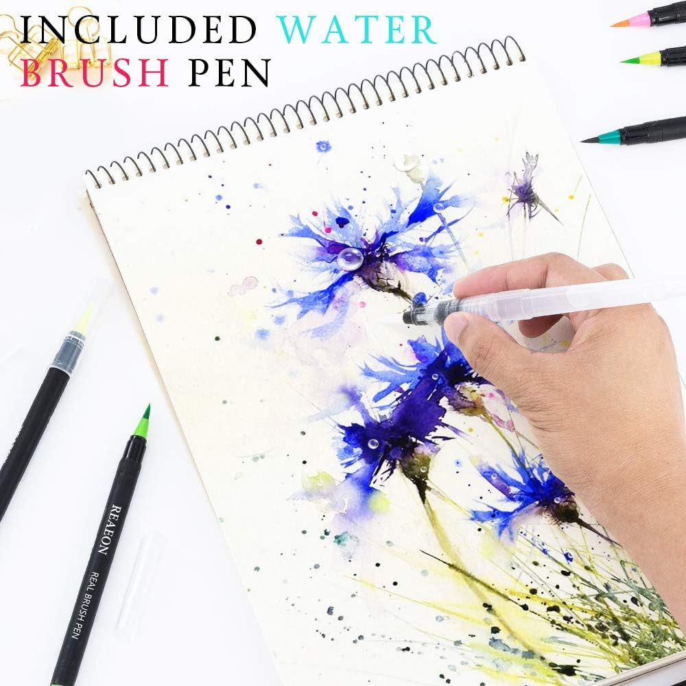 Watercolor Brush Pens, Real Brush Pen, 30 Watercolor Painting Markers with Flexible Nylon Brush Tips for Coloring, Calligraphy and Drawing (1 Water Brush Pens for Blending)