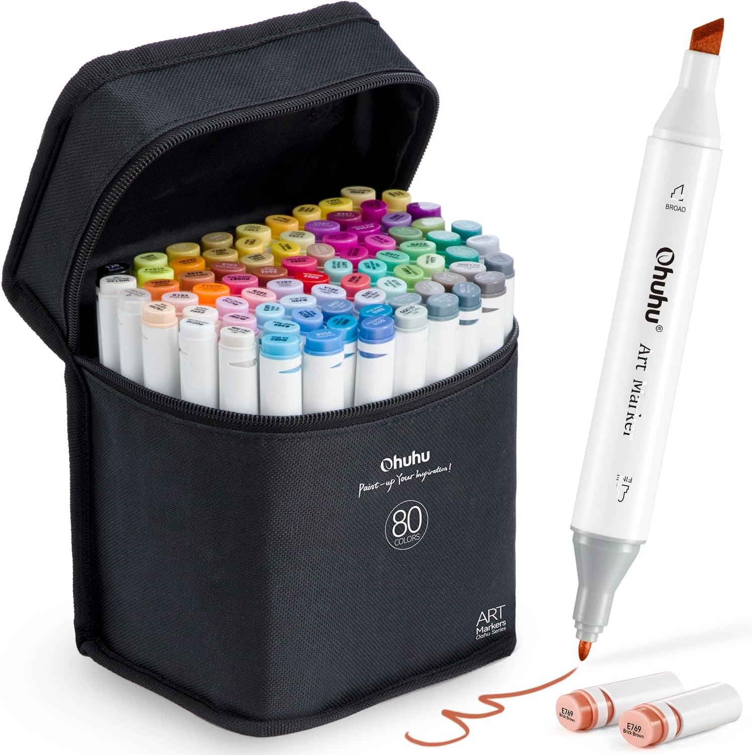 Alcohol Markers for Artist -Dual Tip Art Marker Set for Adults Coloring Illustration -Chisel &Fine -80 Colors -Refillable -Oahu of  Markers