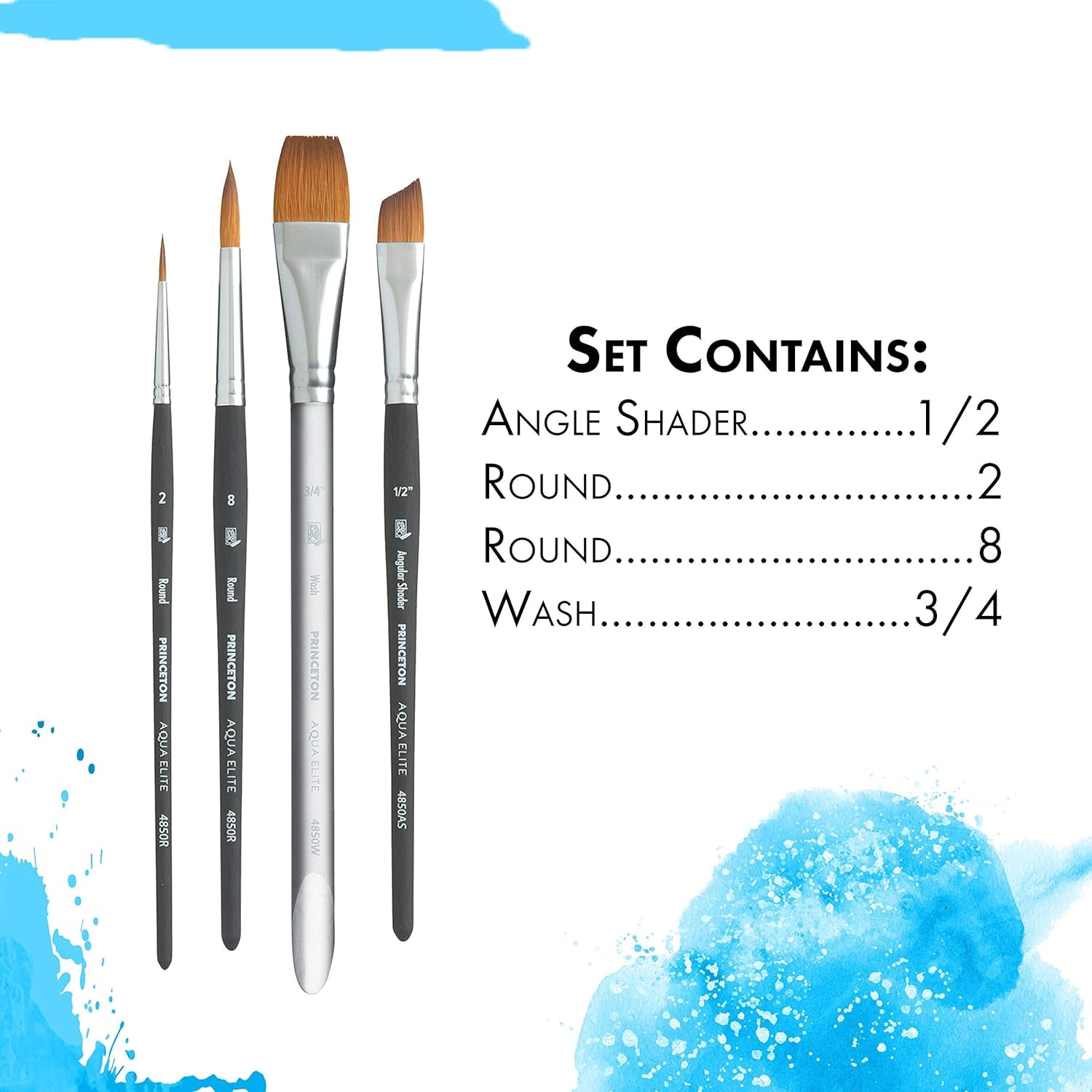 Artist Elite, Brushes for Watercolor Series 4850, 4 Piece Professional Set 400, Matte Black