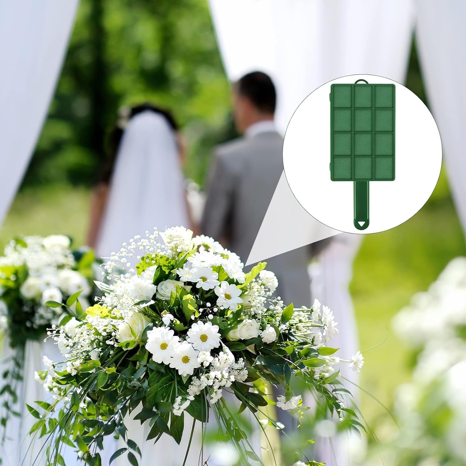 2 Pieces Floral Foam Cage with Floral Foam Flower Arrangement Foam Cage with Handle Rectangle Flower Foam Cage Holder for Fresh Flowers, Home Party Decoration, 11.8 X 4.9 X 3.1 Inches