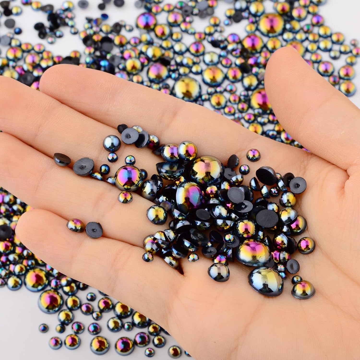 2200Pcs Flatback Pearls for Crafts,Assorted Sizes Half round Pearl Beads Rhinestones for Nails,Pearl Flatback Resin Cabochons Beads for DIY Crafts Decoration (Black AB)