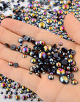 2200Pcs Flatback Pearls for Crafts,Assorted Sizes Half round Pearl Beads Rhinestones for Nails,Pearl Flatback Resin Cabochons Beads for DIY Crafts Decoration (Black AB)