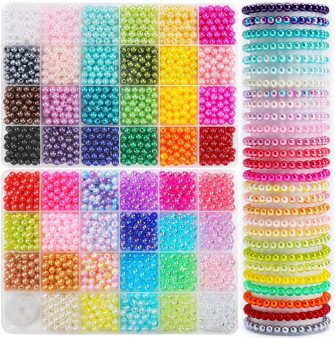 2400Pcs Pearl Beads, Beads, 47 Colors Beads for Beacelets, Multicolor Bracelet Making Kit round Beads for Jewelry Making with Elastic String, DIY Crafts Beads Set.
