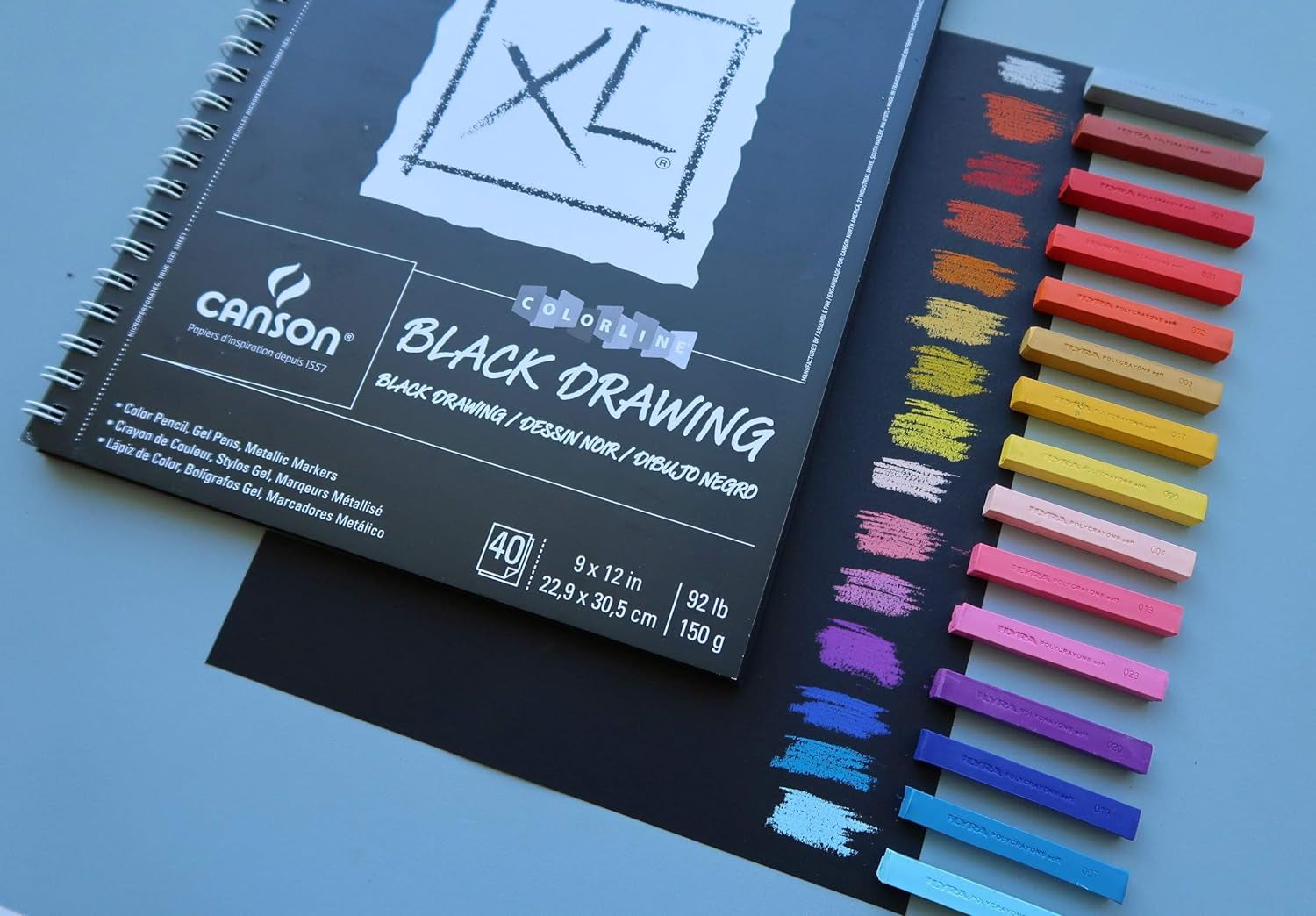 XL Series Drawing Paper, Black, Wirebound Pad, 9X12 Inches, 40 Sheets (92Lb/150G) - Artist Paper for Adults and Students - Colored Pencil, Ink, Pastel, Marker