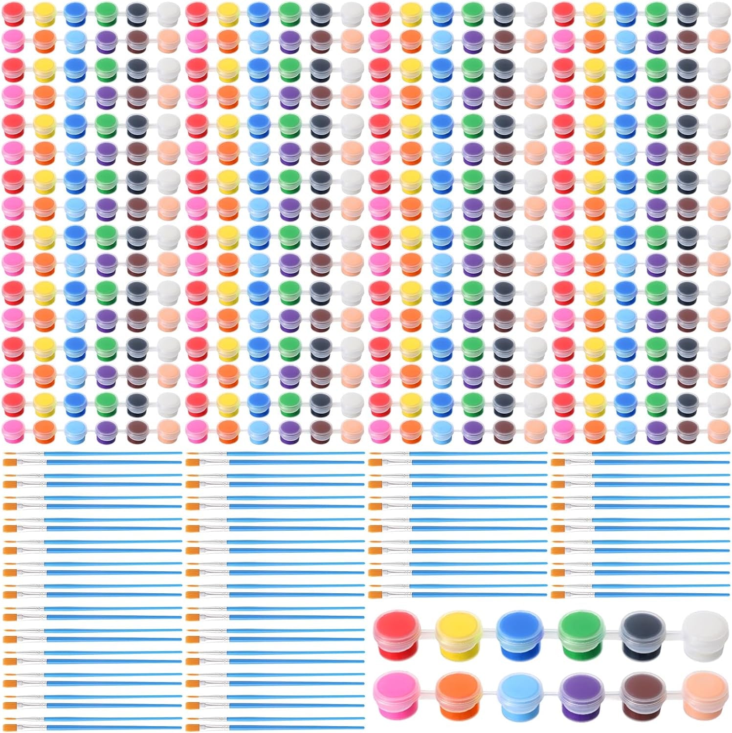 560 Pcs Mini Acrylic Paint Set for Kids 40 Set 12 Colors Washable Paint Strips Bulk 40 Flat Painting Brushes 40 Pointed Brushes Christmas Party Gift for Adult Classroom Birthday Party(2Ml)