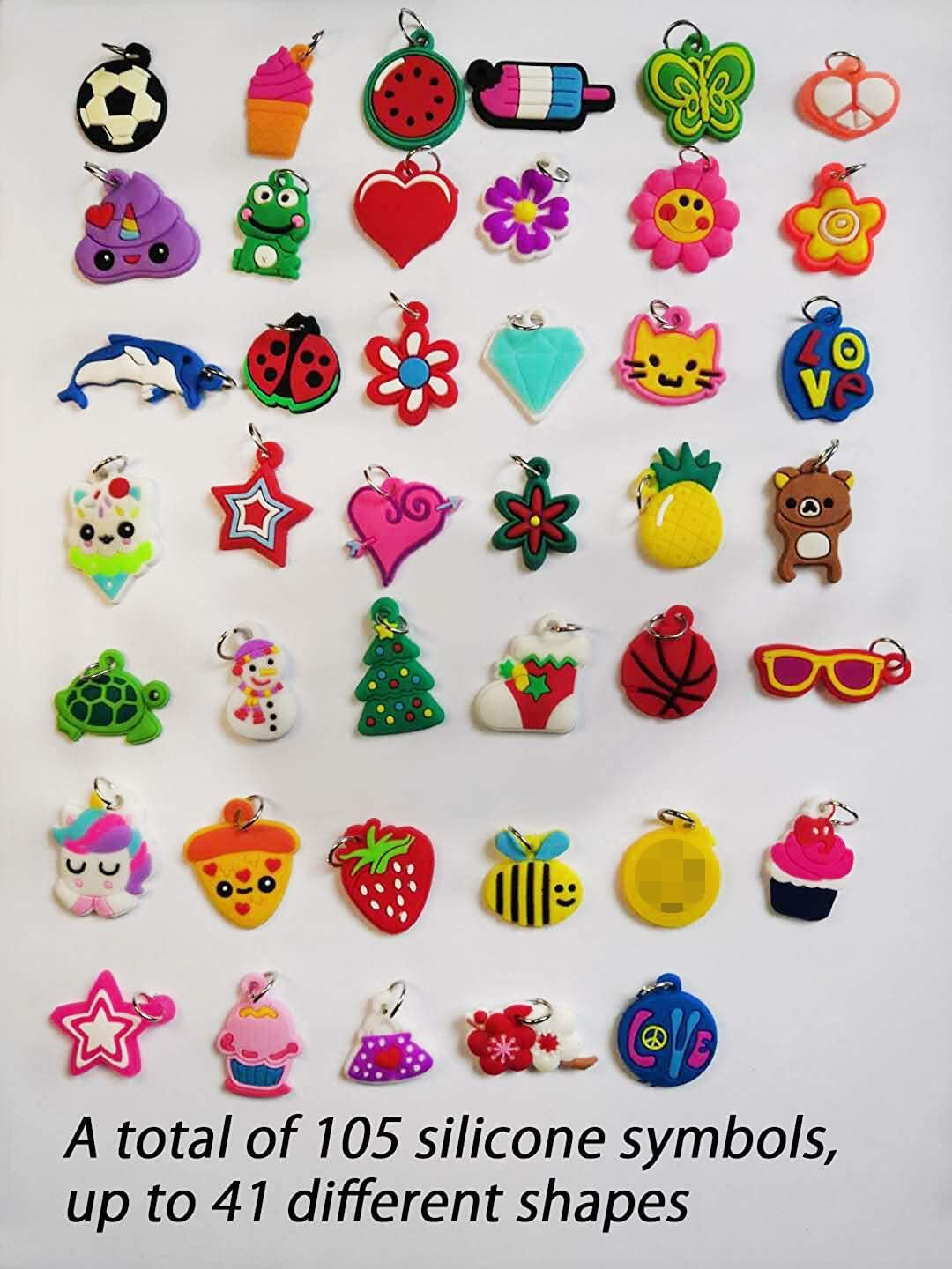 Flydem Rubber Loom Band Silicone Charm, Bracelet Charms,Loom Rubber Bands Charms,Bracelet Pendant,(105Pcs)