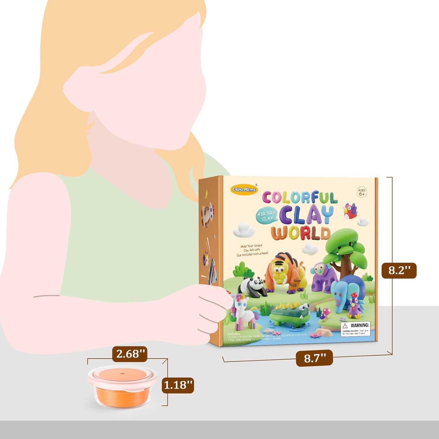 Air Dry Clay Kit for Kids - Comes with Instructional Guide Featuring 4 Scenes &amp; 26 Projects Tutorials, 18 Cans of Modeling Clay, Includes Display Stand, Gift for Girls and Boys