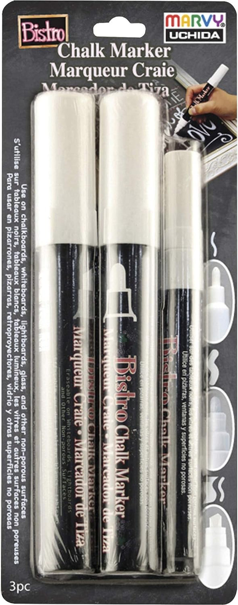 48023-3A Bistro Chalk Marker, 3 Tip Sizes, White