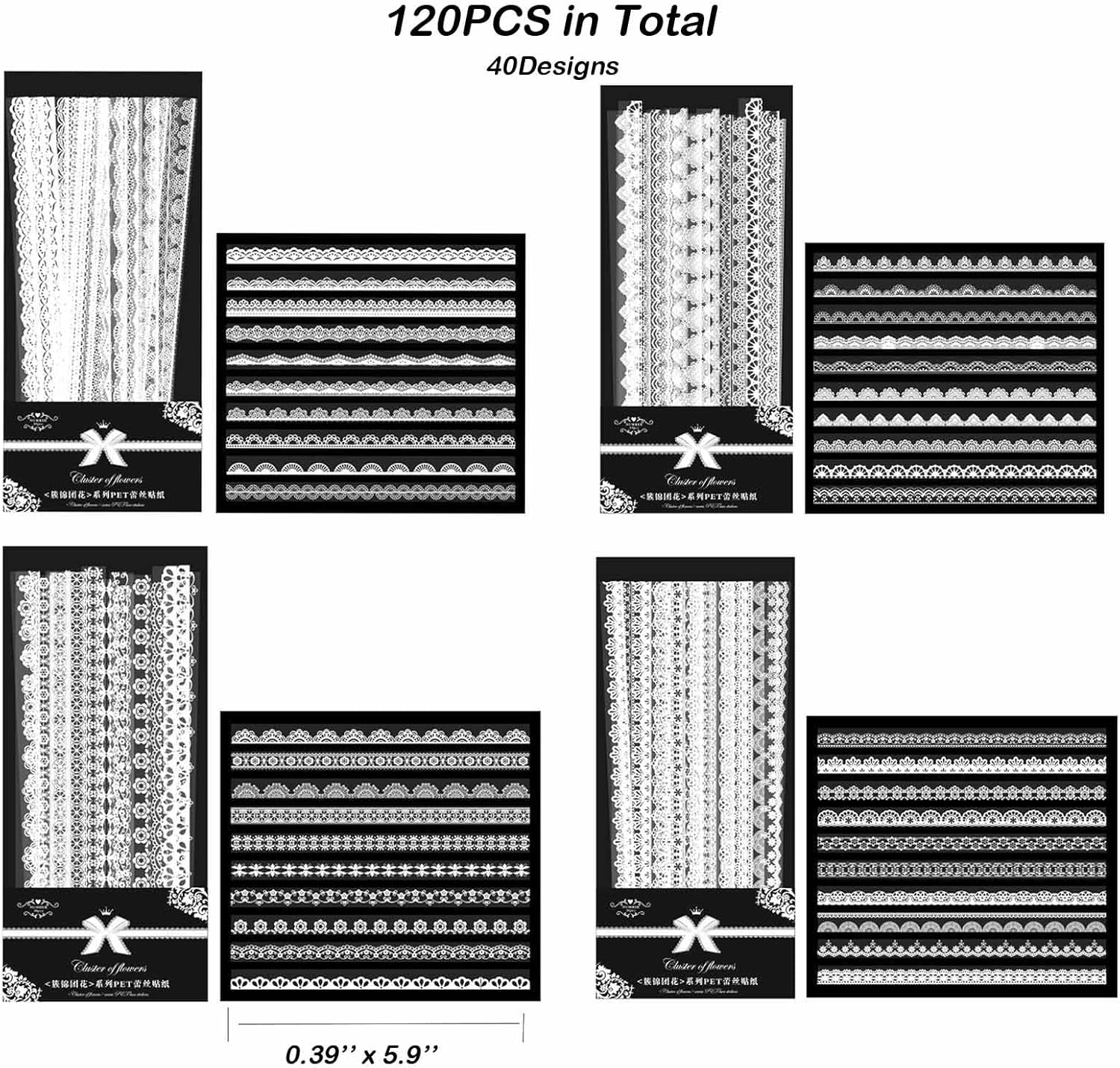 Lace Stickers Set -  120PCS Vintage PET White Lace Stickers for Decoration Planners Scrapbook Laptops Journals Cups Vase Flower Pot Crafts Photo Frame